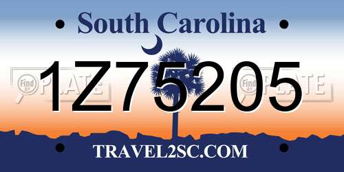 1Z75205 South Carolina License Plate
