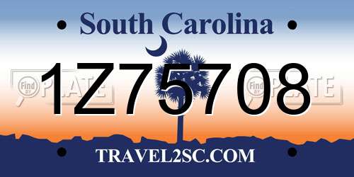 1Z75708 South Carolina License Plate
