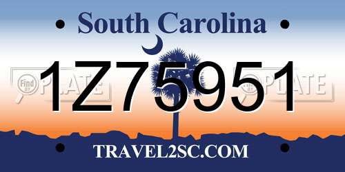 1Z75951 South Carolina License Plate