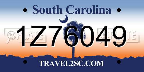1Z76049 South Carolina License Plate