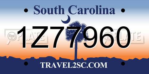 1Z77960 South Carolina License Plate
