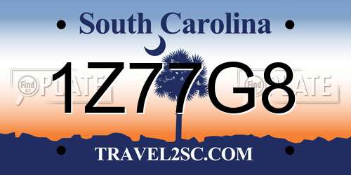 1Z77G8 South Carolina License Plate