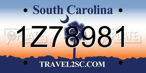 1Z78981 South Carolina License Plate
