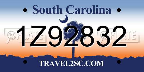 1Z92832 South Carolina License Plate