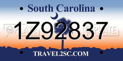 1Z92837 South Carolina License Plate