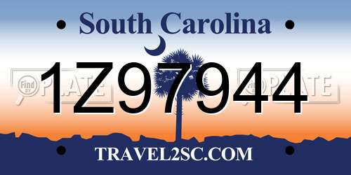 1Z97944 South Carolina License Plate
