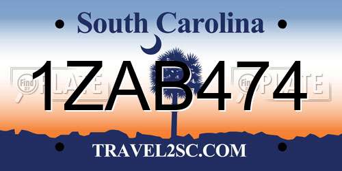 1ZAB474 South Carolina License Plate