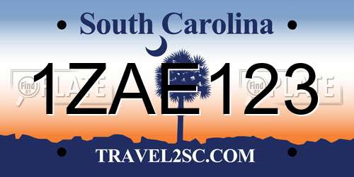 1ZAE123 South Carolina License Plate