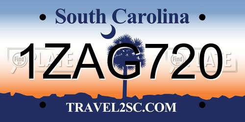 1ZAG720 South Carolina License Plate