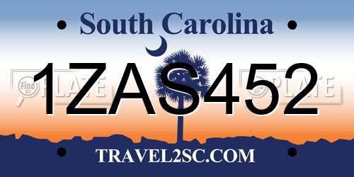 1ZAS452 South Carolina License Plate