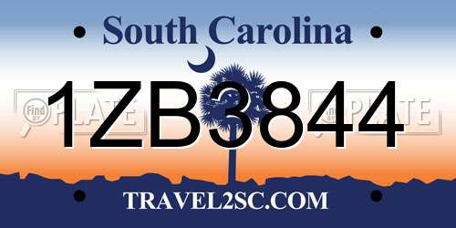 1ZB3844 South Carolina License Plate