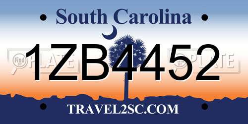 1ZB4452 South Carolina License Plate