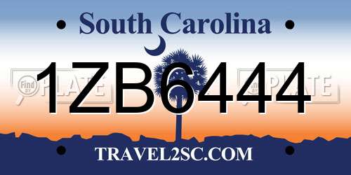 1ZB6444 South Carolina License Plate