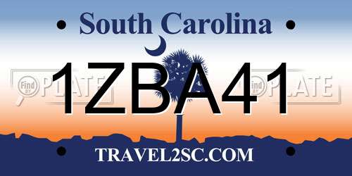 1ZBA41 South Carolina License Plate