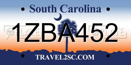 1ZBA452 South Carolina License Plate