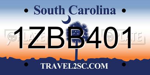 1ZBB401 South Carolina License Plate