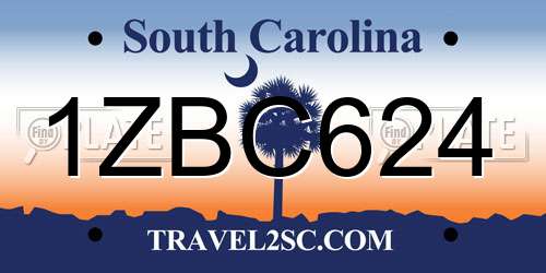 1ZBC624 South Carolina License Plate