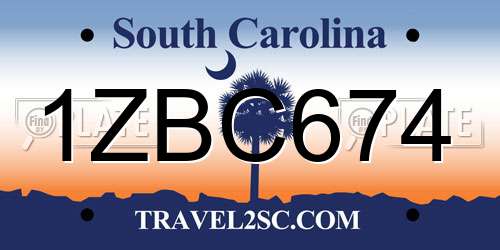1ZBC674 South Carolina License Plate