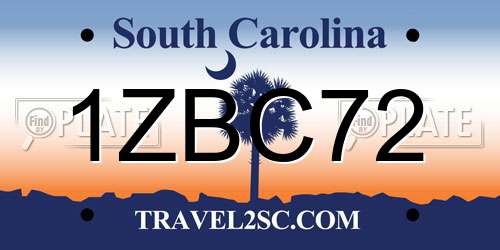 1ZBC72 South Carolina License Plate