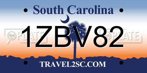 1ZBV82 South Carolina License Plate
