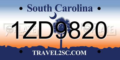 1ZD9820 South Carolina License Plate