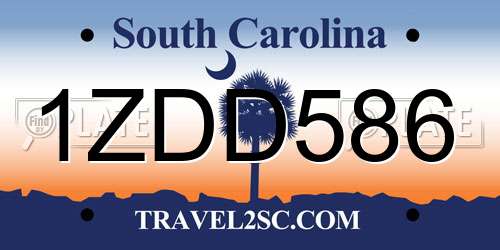1ZDD586 South Carolina License Plate