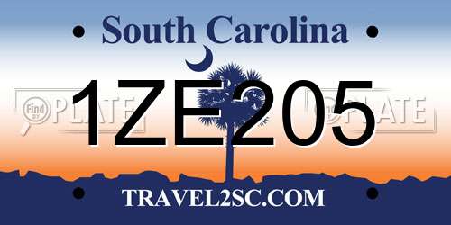 1ZE205 South Carolina License Plate