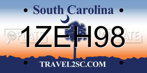 1ZEH98 South Carolina License Plate