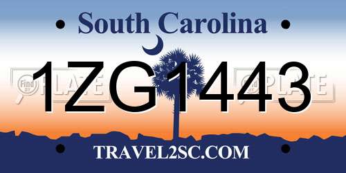 1ZG1443 South Carolina License Plate