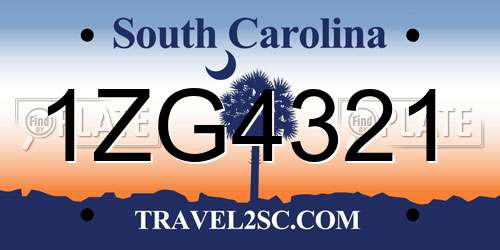 1ZG4321 South Carolina License Plate