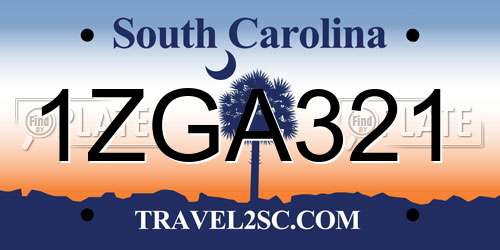 1ZGA321 South Carolina License Plate