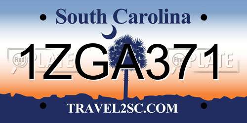 1ZGA371 South Carolina License Plate