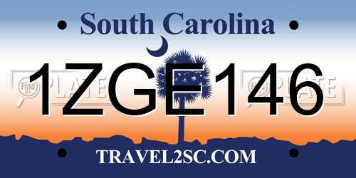 1ZGE146 South Carolina License Plate