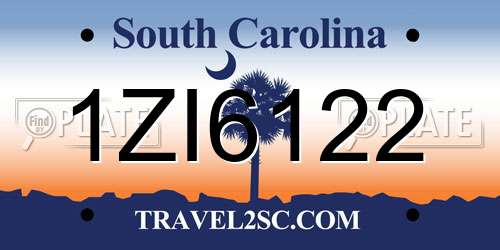 1ZI6122 South Carolina License Plate