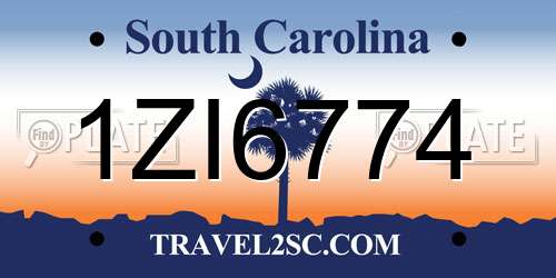 1ZI6774 South Carolina License Plate