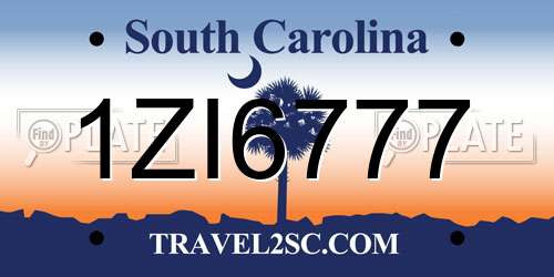 1ZI6777 South Carolina License Plate