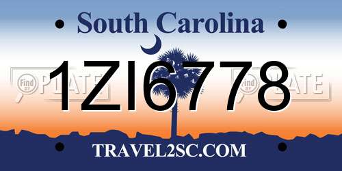 1ZI6778 South Carolina License Plate