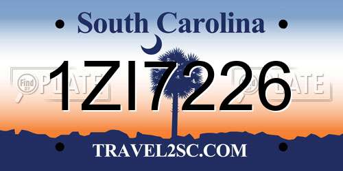 1ZI7226 South Carolina License Plate