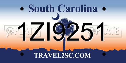 1ZI9251 South Carolina License Plate
