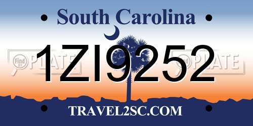 1ZI9252 South Carolina License Plate