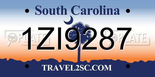 1ZI9287 South Carolina License Plate