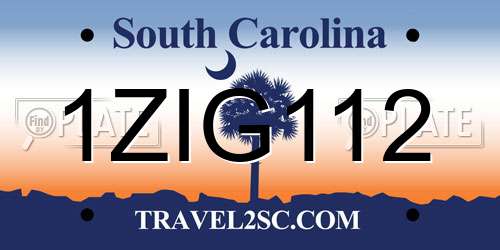 1ZIG112 South Carolina License Plate