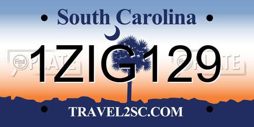 1ZIG129 South Carolina License Plate