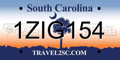 1ZIG154 South Carolina License Plate