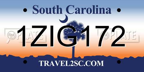 1ZIG172 South Carolina License Plate
