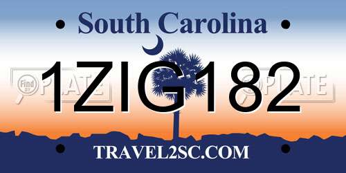 1ZIG182 South Carolina License Plate