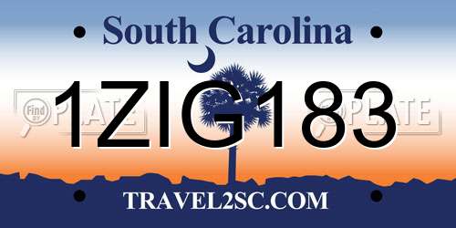 1ZIG183 South Carolina License Plate