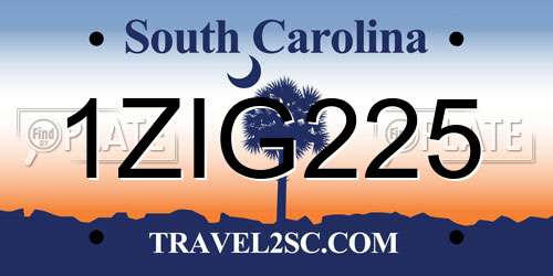 1ZIG225 South Carolina License Plate