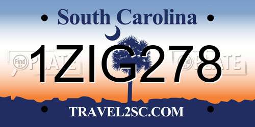 1ZIG278 South Carolina License Plate