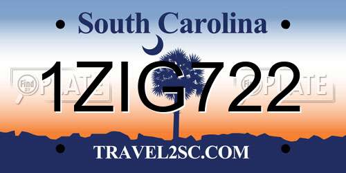 1ZIG722 South Carolina License Plate